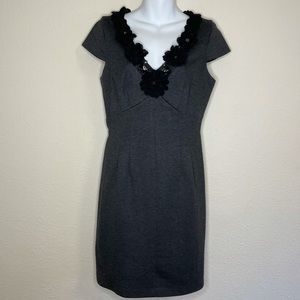 Taylor Dress Charcoal with Black Flower Embellish